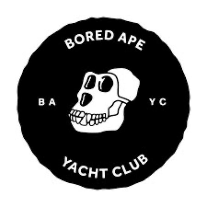 The Bored Ape Yacht Club logo, depicting a black circle with a white skull and the text "BORED APE YACHT CLUB" and "BAYC".