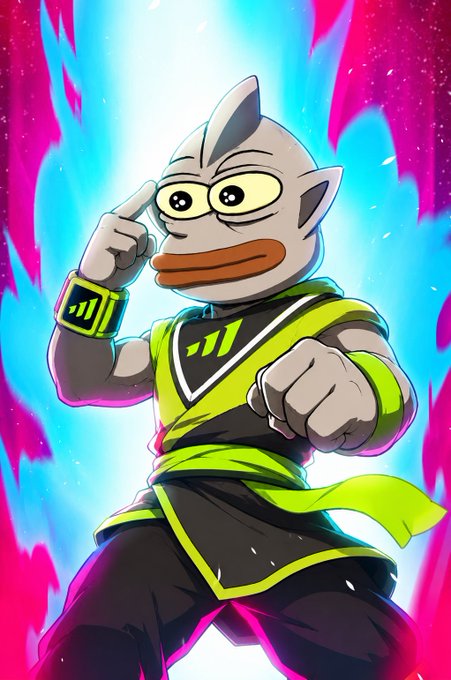 A cartoon character with gray skin and a pointed head strikes a dynamic pose against vibrant pink and blue flames, wearing a black and neon green martial arts-style outfit with a wristband displaying the stylized "M" Monad logo.

The image visually represents the post's enthusiasm for the Monad community ("gmonad forever"), with the character channeling an anime warrior's fighting spirit as a fun, energetic symbol of community pride and loyalty to the Monad project.