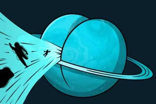 A silhouette of a person being pulled by a small aircraft into a ringed planet, representing a bold attempt to launch a new meme coin targeting Jupiter (JUP) holders. The image visually captures the "shooting for the stars" gamble of the deploy.