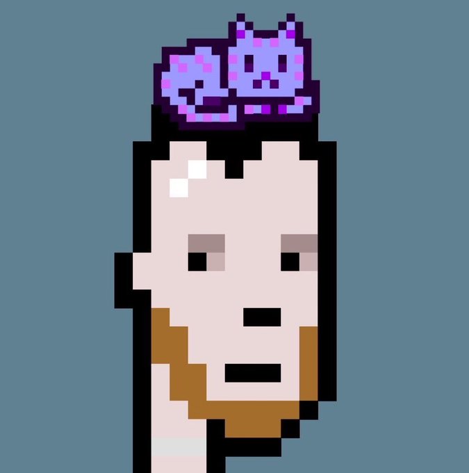 A pixel art illustration of a pale character with a purple/pink brain-like creature on top of its head, standing against a gray background.