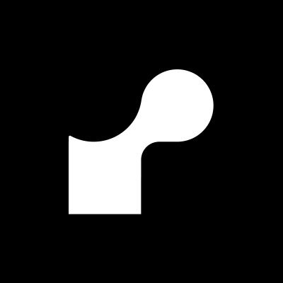 A minimalist white icon of a stylized keyhole or question mark shape on a solid black background.