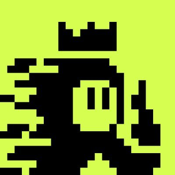 Pixel art illustration of a hooded figure wearing a crown, likely representing the "h00dle" NFT collection mentioned as a free mint on Robinhood.

The caption should incorporate any visible text... but the image doesn't contain any visible text, numbers, tickers, or names—just a yellow and black pixelated character. 

Caption: Pixel art of a crowned, hooded figure on a yellow background, visually representing the "h00dle" NFT collection.