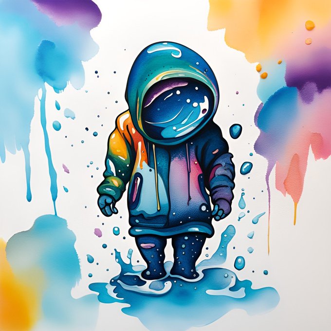 A vibrant digital illustration depicts a stylized astronaut in a blue hoodie surrounded by colorful paint splashes in pink, blue, and yellow.