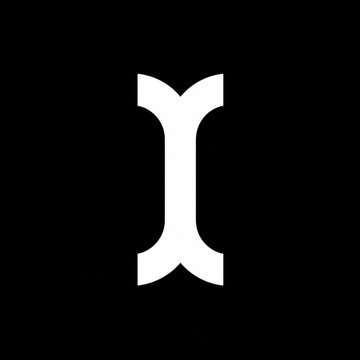 A white stylized “X” or hourglass-like logo appears centered on a black background.