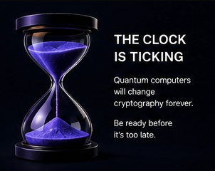 urn with purple sand, "The Clock Is Tickling" and "Quantum Computers will change cryptography forever."