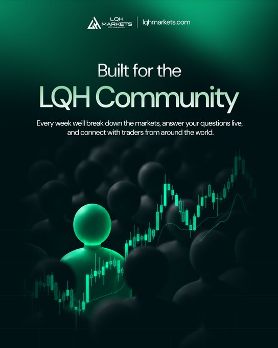 A promotional graphic for 'LQH MARKETS' reads 'Built for the LQH Community. Every week we'll break down the markets, answer your questions live, and connect with traders from around the world.' with the URL 'lqhmarkets.com'.