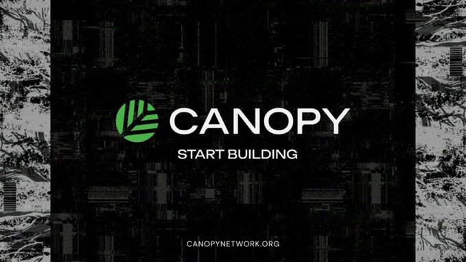 A CANOPY 'Start Building' promotional graphic with the CANOPY logo, URL canopynetwork.org, and a dark textured background.