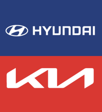 The image displays the logos of Hyundai (top, on blue background) and Kia (bottom, on red background), representing the two South Korean automakers mentioned in the post about their strong EV sales growth in Europe during the first half of 2026.