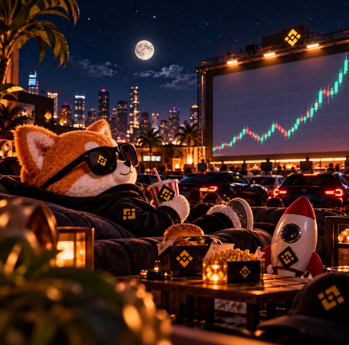 An anthropomorphic Shiba Inu dog wearing sunglasses relaxing in an outdoor lounge setting with a large cryptocurrency chart displayed on a screen in the background.
