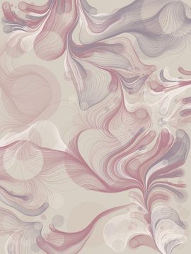 An abstract, swirling pattern of pink, white, and purple liquid-like waves.