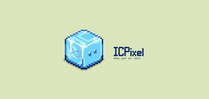 A logo for 'ICPixel - Online pixel art editor' featuring a blue pixel-art ice cube with a face on a pale green background.