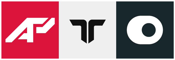 The image displays three logos side by side: a stylized white "A" on a red background (APYx Finance), a "T"-shaped symbol on a light gray background (TORI Finance), and a white ring/circle on a dark background (ONRE). These logos correspond to the three DeFi protocols mentioned in the post as the author's favorite yield destinations.