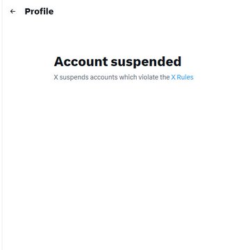 An X (Twitter) account profile page displays the message "Account suspended" with a note stating "X suspends accounts which violate the X Rules." This image relates to the post by visually confirming the suspension of Cluster Protocol's X account, which occurred just before their scheduled Binance, Coinbase, and MEXC exchange listings.