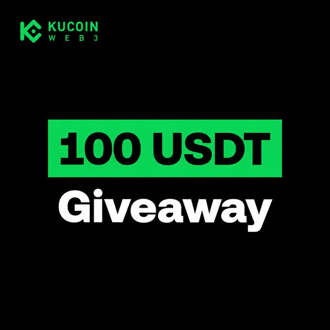 A black promotional graphic featuring the "KuCoin WEB3" logo in the top left corner, a green rectangular block displaying "100 USDT" in bold black text, and the word "Giveaway" in large white letters below. The image visually announces the KuCoin Web3 giveaway of 100 USDT to one lucky participant who follows, reposts, and submits their EVM wallet address.