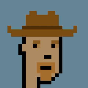 A pixelated portrait of a CryptoPunk character wearing a brown cowboy hat against a blue background, directly corresponding to the "Cowboy" Punk that sold for $169,000 in the three-piece CryptoPunk sale totaling $382,000 (219 ETH).