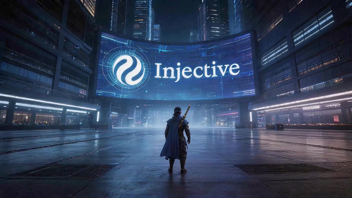 The image features an advertisement for the new Injective Ambassador Program, which was officially launched recently. A man dressed as a ninja stands in front of a large blue billboard with the words "Injective" written on it. The program is designed to help creators grow their audiences and reach more people through social media marketing. Ninjas are featured prominently in the advertisement, symbolizing the stealthy nature of the Injective Ambassador Program.