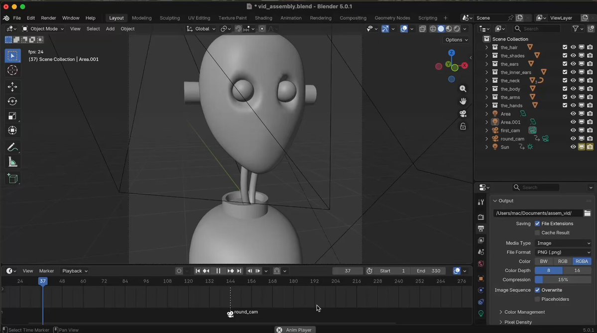 The image shows a computer screen with a 3D rendering of a robot head, which appears to be made from clay or another material. The robot's face has two eyes and a mouth, giving it a lifelike appearance. The background is black, providing contrast for the robot figure. The text in the image reads "FABRICATION LOG" followed by "Structural assembly in progress." This suggests that the rendering process is ongoing or in progress, as indicated by the phrase "Contract loading."