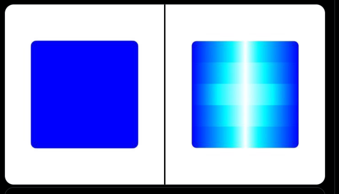 The image shows two squares, one blue and one white, placed side by side against a black background. The blue square has a gradient effect with blue at the top and bottom edges transitioning into a darker shade of blue towards the center. The white square is solid without any gradient or pattern. The caption above the image reads: "ON BASE, HABITS MIGHT MATTER MORE THAN VOLUME A lot of people still treat @Base like something to grind for a few days and then forget about this: Long term participation could end up meaning more than short bursts of activity."