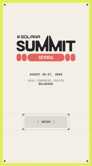 A promotional poster for the "SOLANA SUMMIT SERBIA" event taking place on "AUGUST 26-27, 2026" at the "SAVA CONGRESS CENTER BELGRADE".