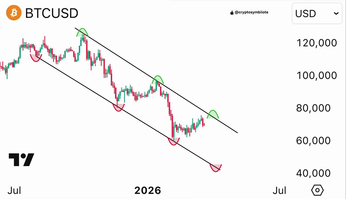 The image shows a stock chart for Bitcoin, which is displayed as a series of lines against an empty grey background. The title of the post reads "$BTC 44,000 Will Be the Bottom of the Bear Market. Those Who Buy from There Will Retire Before the Year Ends." This means that the Bitcoin price is expected to decrease over time and the value of Bitcoins will likely decline in the upcoming months or years as a result of economic factors or other events affecting the cryptocurrency market.