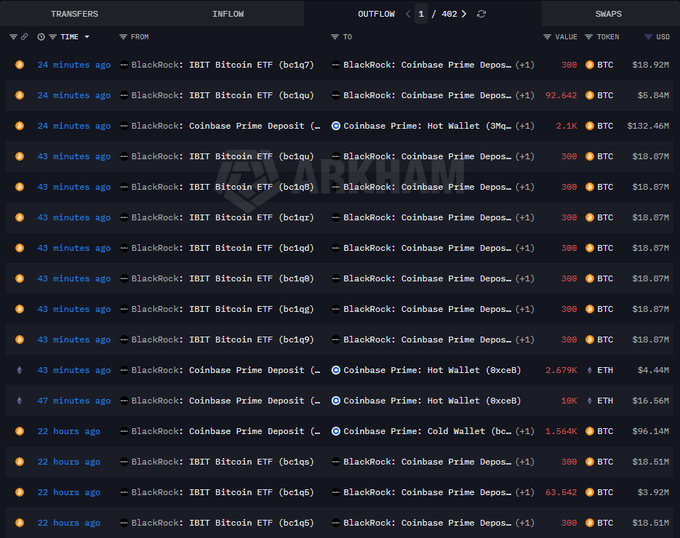 The image features a computer screen displaying a list of Bitcoin prices from several exchanges, with a particular focus on the exchanges BlackRock chose to promote Bitcoin and Ethereum. The data is organized into columns and rows showcasing various exchanges for Bitcoin and Ethereum. Additionally, there's text in the image that appears to be a quote about cryptocurrency trading. While this might not directly relate to the topic of Bitcoins or Ethereum prices shown on the screen, it adds context to the overall discussion.