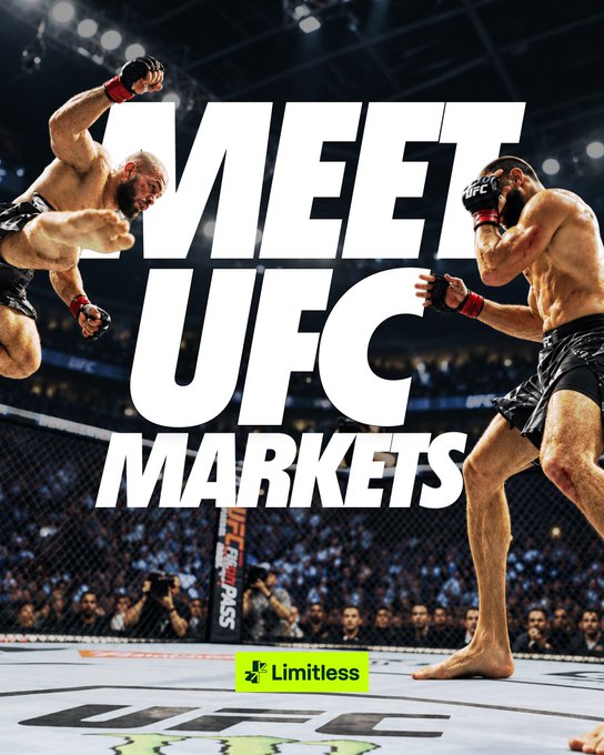 A promotional graphic for "MEET UFC MARKETS" featuring two MMA fighters in action, with the "Limitless" logo at the bottom.