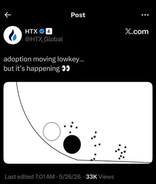The image features a post by the XRPL foundation, which appears to be an advert or a social media post about adoption. The post includes a graphic of a black and white line with dots, along with text that reads "Adoption moving lowkey... but it's happening". In addition to this information, the post also shows the Twitter handle "@HTX GLOBAL" and a screenshot of the post's image on Flickr for its hashtag.