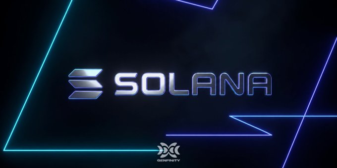 A stylized Solana logo graphic with neon blue and purple geometric lines on a dark background, with a small 'GENINITY' watermark.