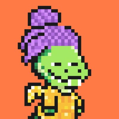 A pixel art portrait of a green-skinned character with a purple hair bun, set against an orange background, humorously representing a "sartie" or sartorial figure celebrating $HBAR. The crude, blocky sprite style parodies retro video game characters while matching the playful, misspelled boast in the caption.