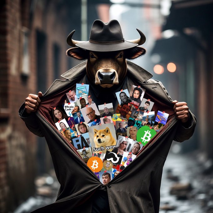 The image features a man dressed as a bull, wearing a hat and holding an open jacket that reveals various images of people. The background includes a brick building and some trees, creating an urban setting for this unique costume. The caption "Someone asked for memes? A memeeliever here." suggests that the person who created this image might have been interested in sharing their meme-style costume with others or engaging in online meme culture.

The man's costume is a blend of humor and creativity, as it combines elements of a bull character with other people's images to create an interesting visual effect. This type of costume could be seen as a form of entertainment or even as a way to express one's personality through the use of popular culture references. The image might have been shared on social media platforms like Twitter, where users often share and discuss meme-style costumes and other forms of digital content with their followers.