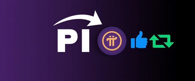 The image displays the Pi Network logo, prominently featuring "PI" text alongside the iconic Pi coin symbol, accompanied by a Facebook thumbs-up icon and a green repost/refresh icon on a dark purple background.

This visual aligns with the post's message about Pi Network being a community-driven crypto movement, as the like and share icons symbolize the social engagement and community support ("Millions of Pioneers") central to building Pi's global economy.