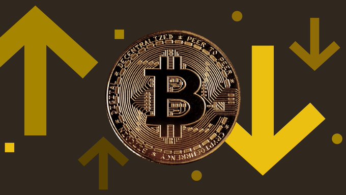 A golden Bitcoin coin with "₿" is centered against a dark background, surrounded by upward and downward arrows symbolizing market volatility. The image visually represents the $592 million outflow from Bitcoin and Ethereum ETFs on 09/15, triggered by the Clarity Act failing to pass in the Senate.