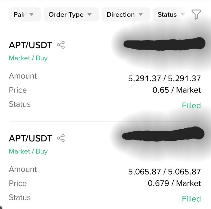 In this post, there's a conversation between an individual who has invested $APT over the past 24 hours, along with some statistics from Cryptocurrency trading platform Marketwatch. The person wants to know if their investment has been liquidated or if they should be concerned about losing money. 
The post includes several key points such as:
1. The point of this story is that I can stay liquid, longer than the market can stay irrational. Another 10,000+ $APT secured over the last 24 hours. I can easily keep this daily accumulation for another 365 days if need be.
2. Sell me all your Aptos and fuck off.