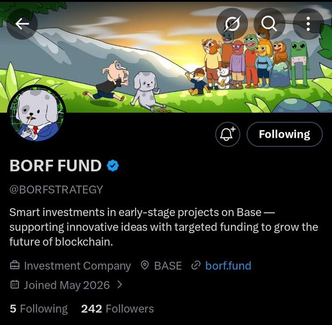 The image shows a Twitter post about Borf Fund's approach to investing. The post highlights that Borf Fund focuses on strategic investments rather than chasing noise, aiming to help projects communicate their value effectively. The post also mentions that Borf Fund is interested in supporting innovative ideas with targeted funding for the future of blockchain and other emerging technologies.