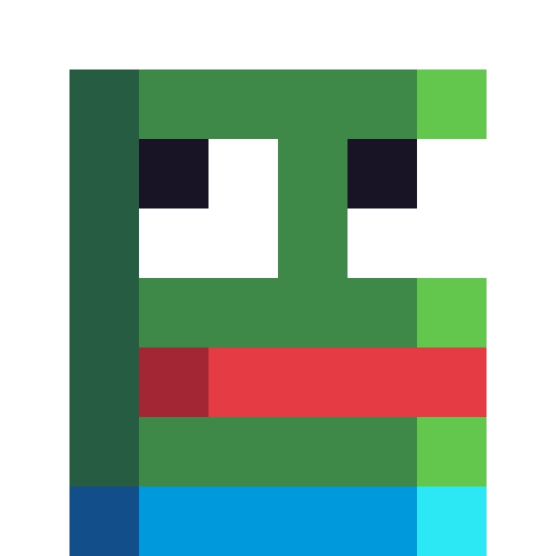 A low-resolution pixel art image depicting a green creature with large white eyes, a red mouth, and a blue base—resembling the Pepe the Frog meme. The image appears to accompany a post about a newly received "8" collectible from Jack Butcher, likely representing a digital or NFT artwork in his signature minimal pixel style.