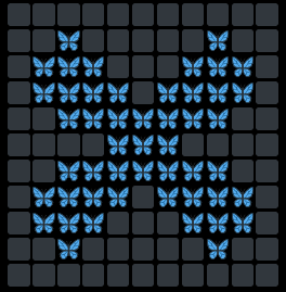 A pixel-art image of a blue butterfly composed of smaller butterflies on a dark grid background, symbolizing the innovative quantum computing collaboration between D-Wave and Quip Network for cryptocurrency mining.