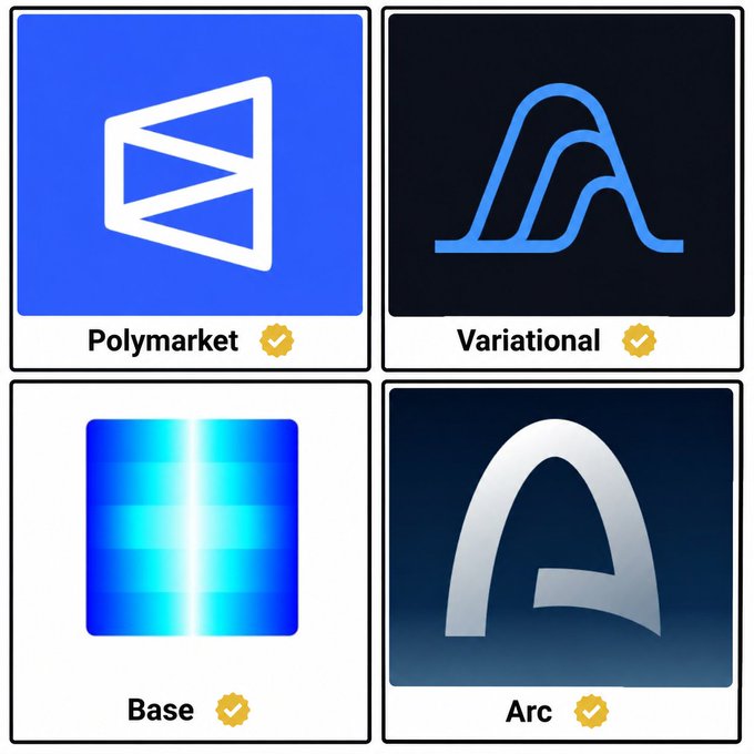 The image shows four different logos, each representing a different type of cryptocurrency. The first logo is a blue triangle with a white "A" inside. The second logo is a blue square with a yellow "P" inside. The third logo is a blue rectangle with an "M" inside. The fourth logo is a blue diamond with an "O" inside. These logos are displayed in four different positions, each occupying its own square on the image.