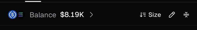 A dark interface bar shows a balance of “$8.19K” with navigation icons for “Size,” editing, and settings. It supports the giveaway post’s claim that about $8,100 remains from the initial $10,000.