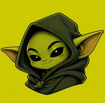 A cute, cartoon-style illustration of a baby Yoda-like character wearing a hooded robe, set against a bright yellow-green background. The image relates to the "$YODA" cryptocurrency mentioned in the post, with the character serving as a playful mascot representing the token's branding.