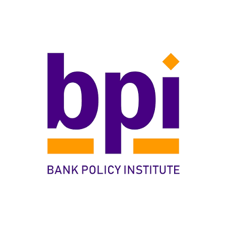 The image shows the logo of the Bank Policy Institute (BPI), featuring the lowercase purple letters "bpi" with orange rectangular accents and a small orange diamond above the "i", with "BANK POLICY INSTITUTE" written below in purple. Given the post's mention of "no $HBAR," this BPI logo likely relates to the bank's opposition or response to Hedera's HBAR cryptocurrency, possibly indicating a policy stance against the digital asset.