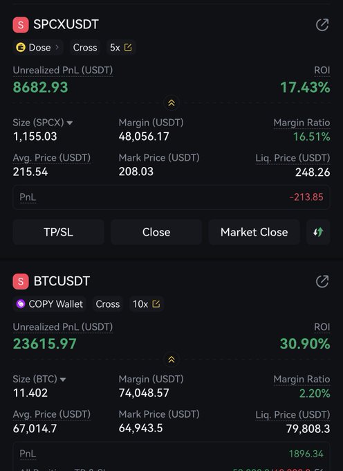 The image shows a screenshot of a trading app that displays two different cryptocurrency prices for Bitcoin Cash (BTC) and Ripple Cryptocurrency (XRLC). The BTC price is $38,973.87, while the XRC price is $2,894.86. The post on which this screenshot is displayed reads: " Damn I got rekt shorting $BTC". This indicates that someone has purchased Bitcoin Cash for $38,973.87 and is now selling it at a higher price of $38,973.87.