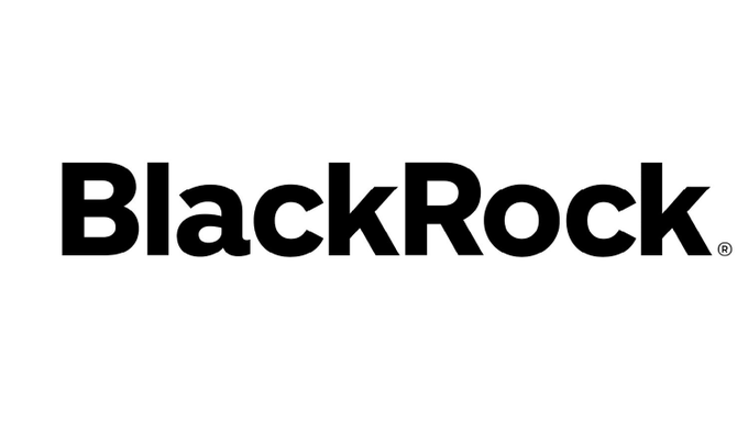 The image shows the BlackRock logo in bold black text on a white background, visually reinforcing the post's reference to the world's largest asset manager maintaining its long-term Bitcoin investment thesis despite a significant price drawdown.