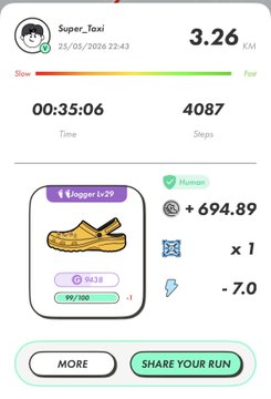 The image shows a phone screen displaying information about a walkathon, including the number of steps taken, the time spent walking, and the distance covered. The screen also has an image of a yellow shoe with the text "StepN code" on it. The post mentions that there is more information available in the comments section below the image.