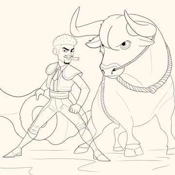 A line-art illustration depicts a confident matador with a cigar in his mouth and cape in hand, facing off against a massive bull, symbolizing the "Matador vs The Black Bull" Solana-themed artwork created as a tribute to Ansem (@blknoiz06). The detailed sketch reflects the creator's sleepless night dedication, capturing Solana's bold, market-moving energy through the dramatic showdown between man and beast.