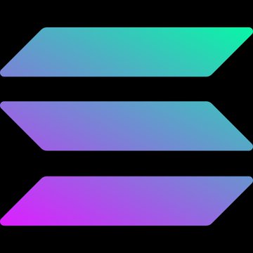 A logo featuring three stacked, parallelogram-shaped bars with a gradient transitioning from green to blue to purple/magenta on a black background, representing the Solana cryptocurrency.