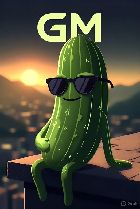 A cartoon cactus wearing sunglasses sits on a ledge at sunset with "GM" displayed above it, visually reinforcing the cheerful "Good Morning" greeting from the post, which welcomes a new day and references Ansem crossing a 1B market cap milestone.