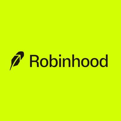 The Robinhood logo, featuring a black feather icon and 'Robinhood' text, is displayed on a bright lime green background.