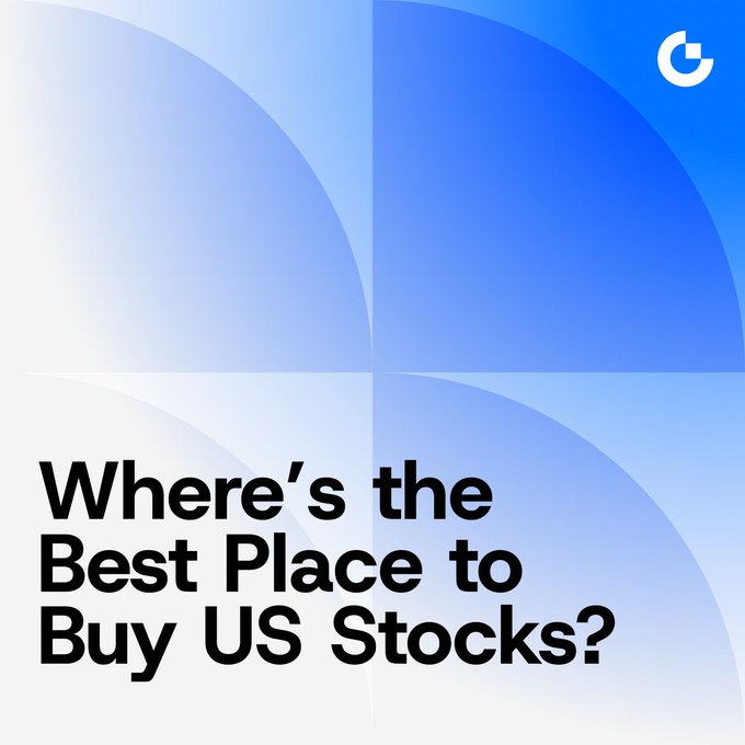 A blue and white gradient graphic featuring the text "Where's the Best Place to Buy US Stocks?" with a small "G" logo in the top right corner.