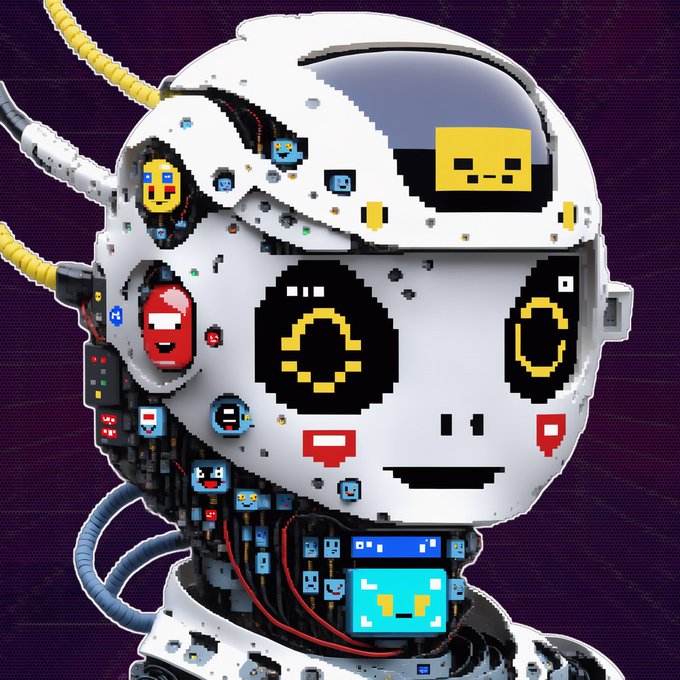 A white robotic helmet adorned with pixel-art digital face emojis and exposed circuitry connects to the post about the Kokomoji NFT public sale, where Agent #188 will rate traits like Color Harmony, Composition, Expression, and Synergy—mirroring the image's blend of mechanical and playful digital aesthetics.