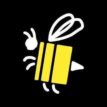 A stylized logo depicting a yellow and white bee against a black background.
